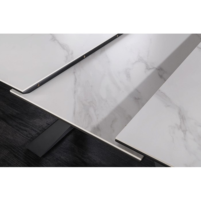 Zoom sur le système d'extension de la table OBLIKA blanche extensible 180-230cm