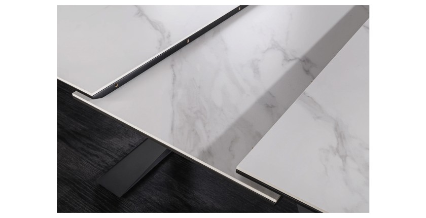 Zoom sur le système d'extension de la table OBLIKA blanche extensible 180-230cm