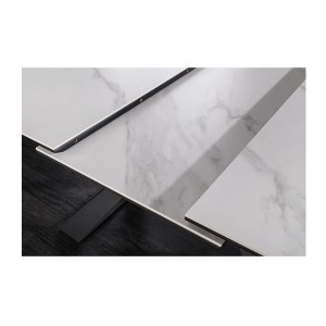 Zoom sur le système d'extension de la table OBLIKA blanche extensible 180-230cm