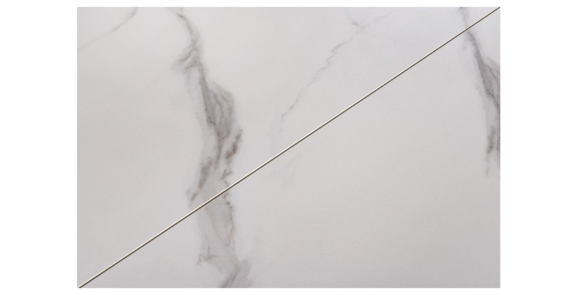 Zoom sur la matière du plateau de la table OBLIKA blanche extensible 180-230cm