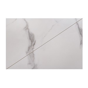 Zoom sur la matière du plateau de la table OBLIKA blanche extensible 180-230cm