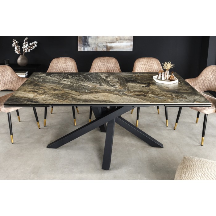 Table PETRANO extensible 180-220-260cm marbre taupe vue de face dans un décor 3D