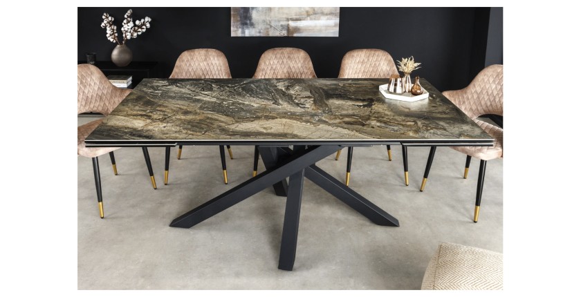 Table PETRANO extensible 180-220-260cm marbre taupe vue de face dans un décor 3D