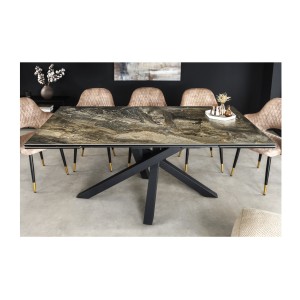 Table PETRANO extensible 180-220-260cm marbre taupe vue de face dans un décor 3D