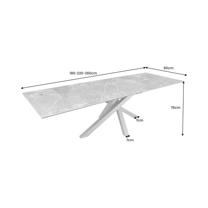 Table PETRANO extensible 180-220-260cm marbre taupe dimensions