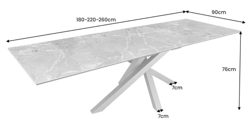 Table PETRANO extensible 180-220-260cm marbre taupe dimensions