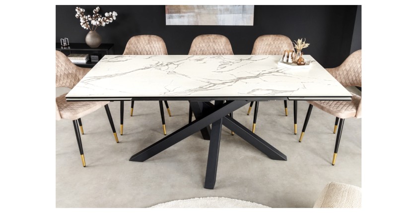 Table PETRANO extensible 180-220-260cm blanche vue de face sans extension