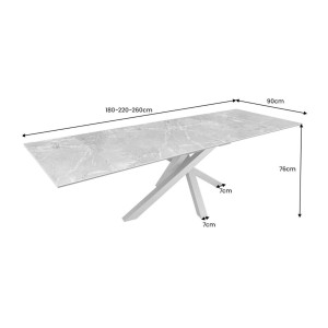 Table PETRANO extensible 180-220-260cm blanche dimensions