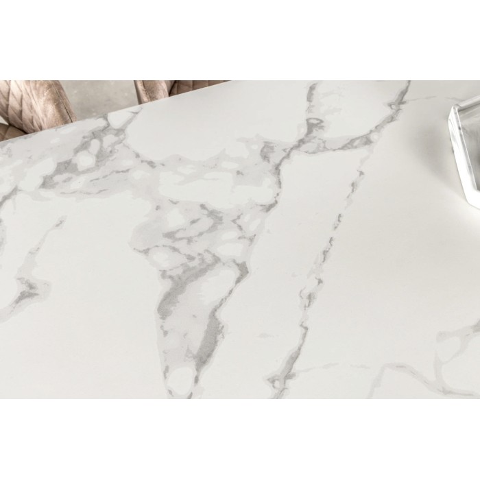 Zoom sur la matière du plateau de la table PETRANO extensible 180-220-260cm blanche