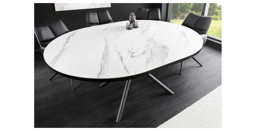 Table ronde OPHIRA extensible 120-160cm blanche mise en situation avec extension
