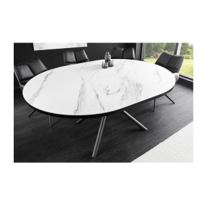 Table ronde OPHIRA extensible 120-160cm blanche mise en situation avec extension