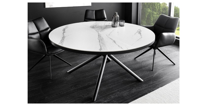 Table ronde OPHIRA extensible 120-160cm blanche dans un décor 3D