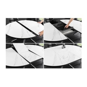 Zoom sur le système d'extension de la table ronde OPHIRA extensible 120-160cm blanche