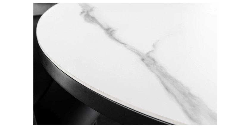 Zoom sur la tranche de la table ronde OPHIRA extensible 120-160cm blanche