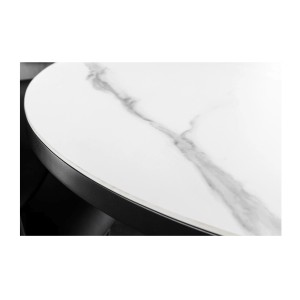 Zoom sur la tranche de la table ronde OPHIRA extensible 120-160cm blanche