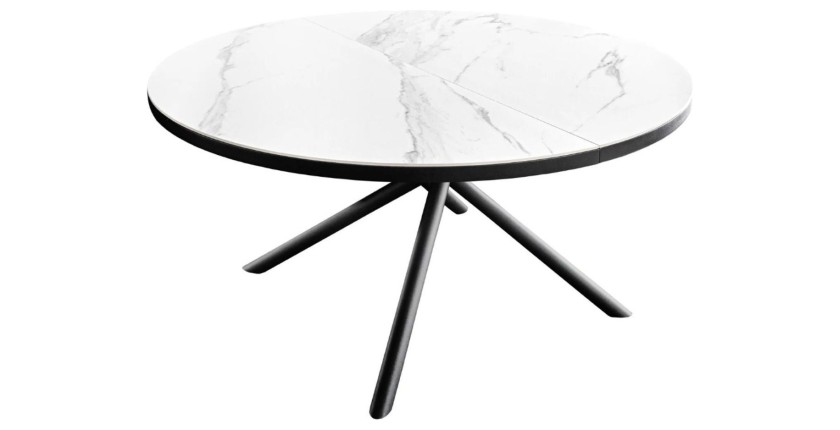 Table ronde OPHIRA extensible 120-160cm blanche sur fond blanc