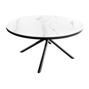 Table ronde OPHIRA extensible 120-160cm blanche sur fond blanc
