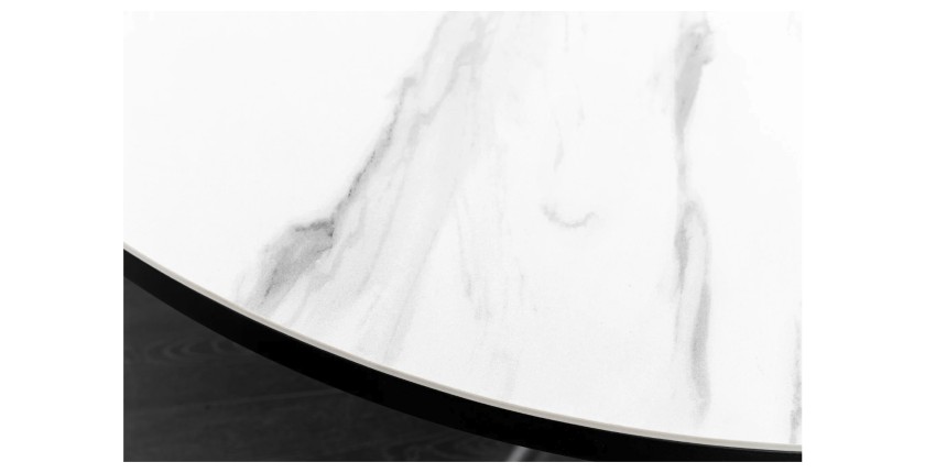 Zoom sur le plateau de la table ronde OPHIRA extensible 120-160cm blanche