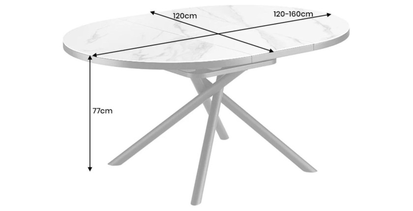 Table ronde OPHIRA extensible 120-160cm blanche dimensions
