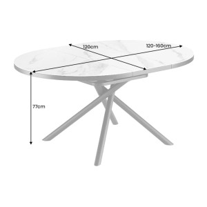 Table ronde OPHIRA extensible 120-160cm blanche dimensions
