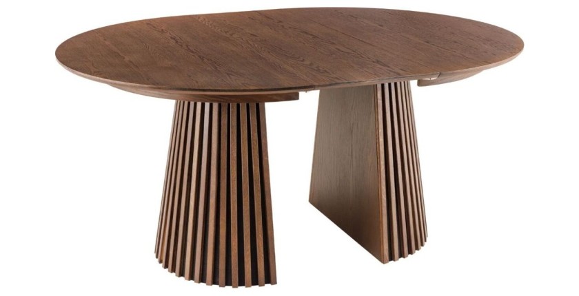 Table extensible KANOVA 120-160-200cm en bois foncé vue avec une seule extension sur fond blanc