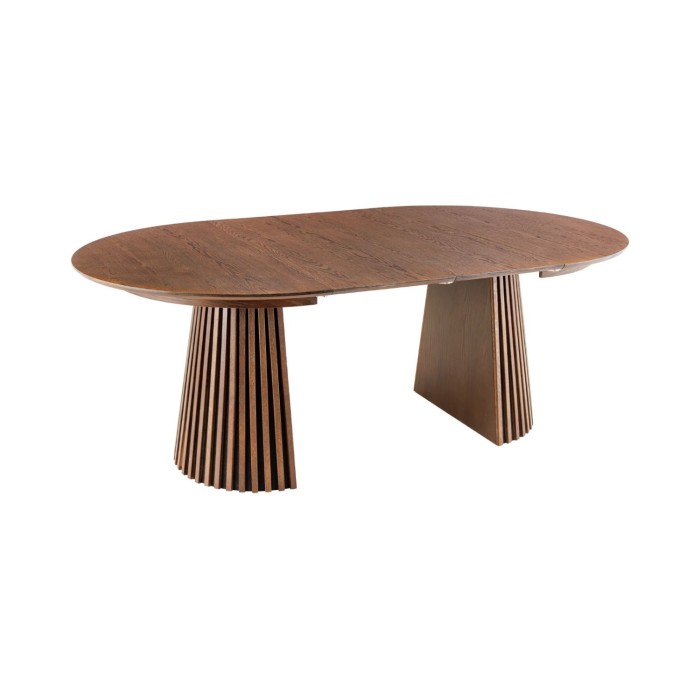 Table extensible KANOVA 120-160-200cm en bois foncé vue avec toutes les extensions sur fond blanc