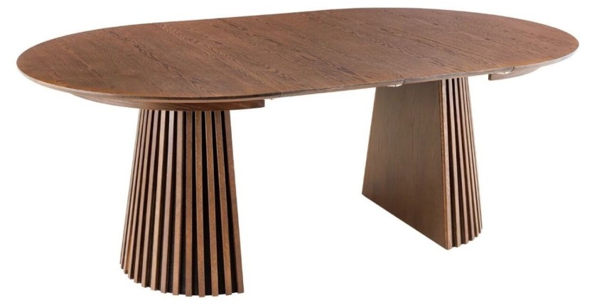 Table extensible KANOVA 120-160-200cm en bois foncé vue avec toutes les extensions sur fond blanc