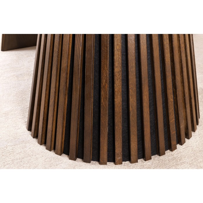 Zoom sur les détails des pieds de la table extensible KANOVA 120-160-200cm en bois foncé