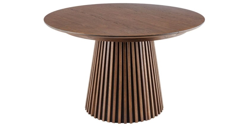 Table extensible KANOVA 120-160-200cm en bois foncé vue sans extension sur fond blanc