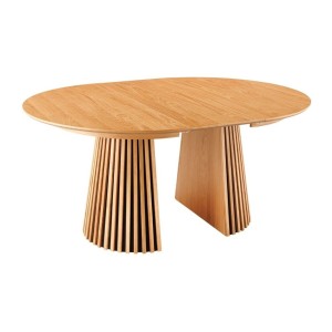Table extensible 120-160-200cm aspect chêne clair vue avec une extension sur fond blanc