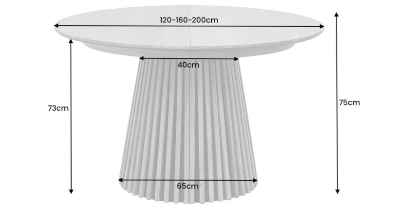 Table extensible 120-160-200cm aspect chêne clair dimensions