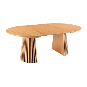 Table extensible 120-160-200cm aspect chêne clair vue avec deux extensions sur fond blanc
