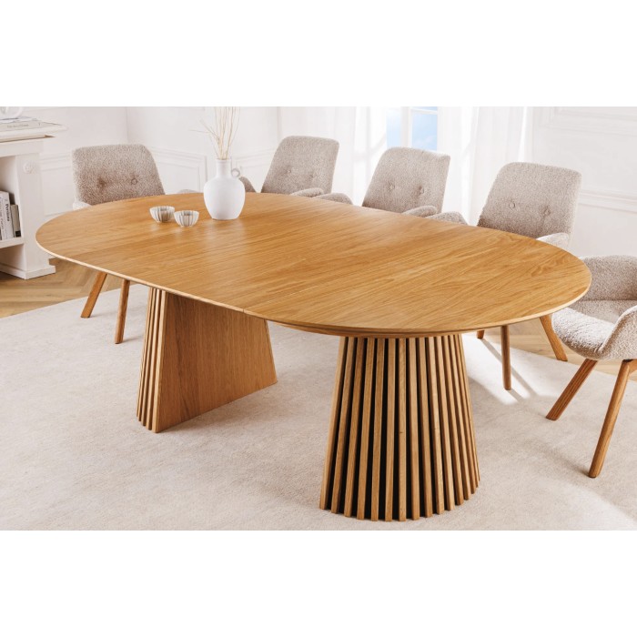 Table extensible 120-160-200cm aspect chêne clair vue avec deux extensions