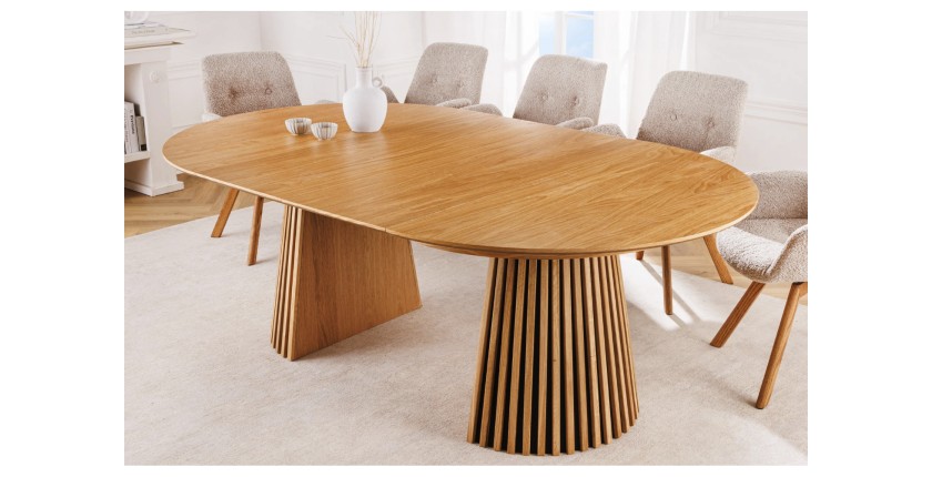 Table extensible 120-160-200cm aspect chêne clair vue avec deux extensions