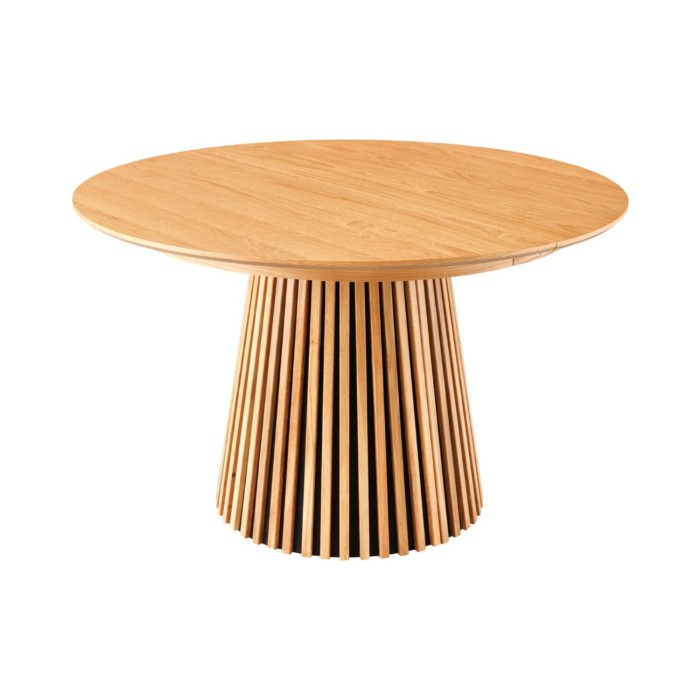 Table extensible 120-160-200cm aspect chêne clair sur fond blanc