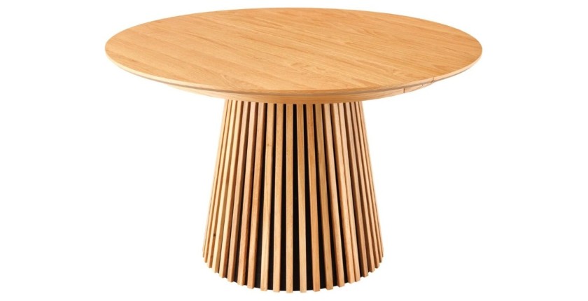 Table extensible 120-160-200cm aspect chêne clair sur fond blanc