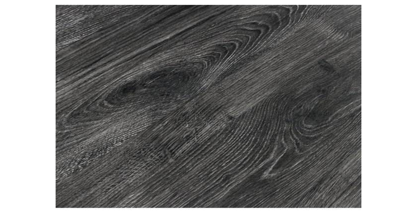 Zoom sur la matière du plateau de la table RIVET 160cm aspect bois gris