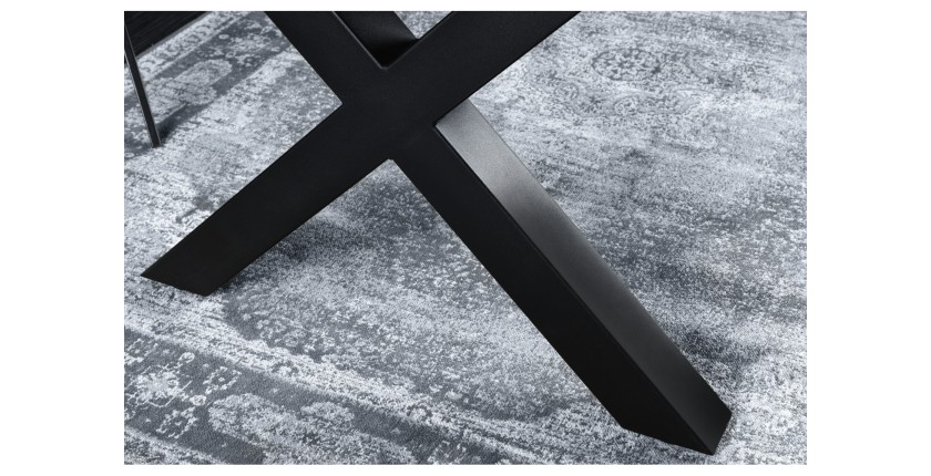 Zoom sur les pieds en X de la table RIVET 160cm aspect bois gris