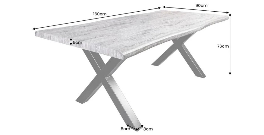 Table RIVET 160cm aspect bois gris dimensions