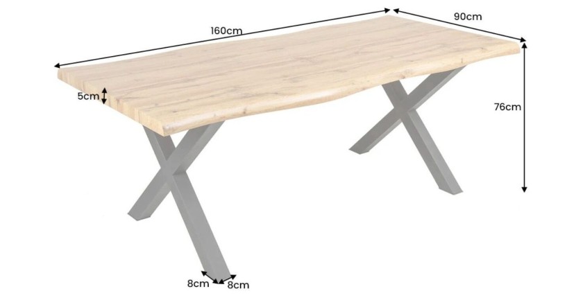 Table RIVET 160cm aspect bois clair dimensions