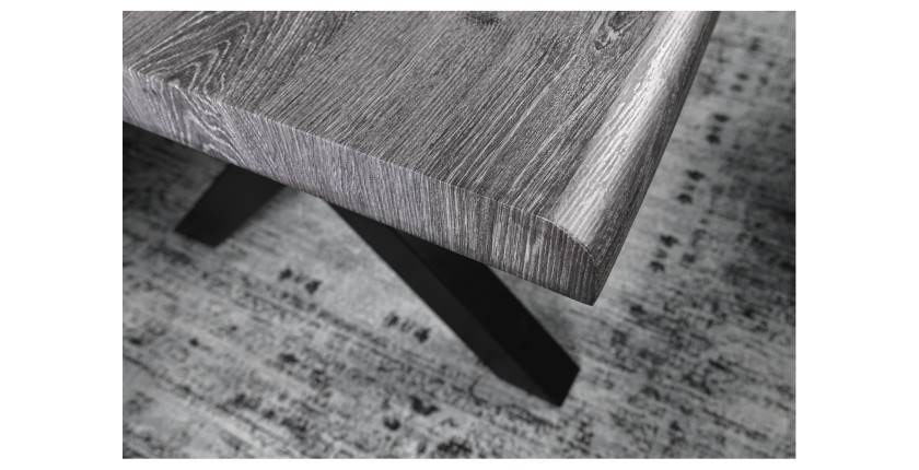 Zoom sur le coin de la table RIVET 180cm aspect bois gris