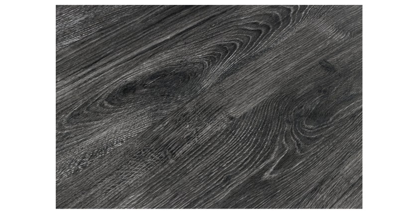 Zoom sur la matière du plateau de la table RIVET 180cm aspect bois gris