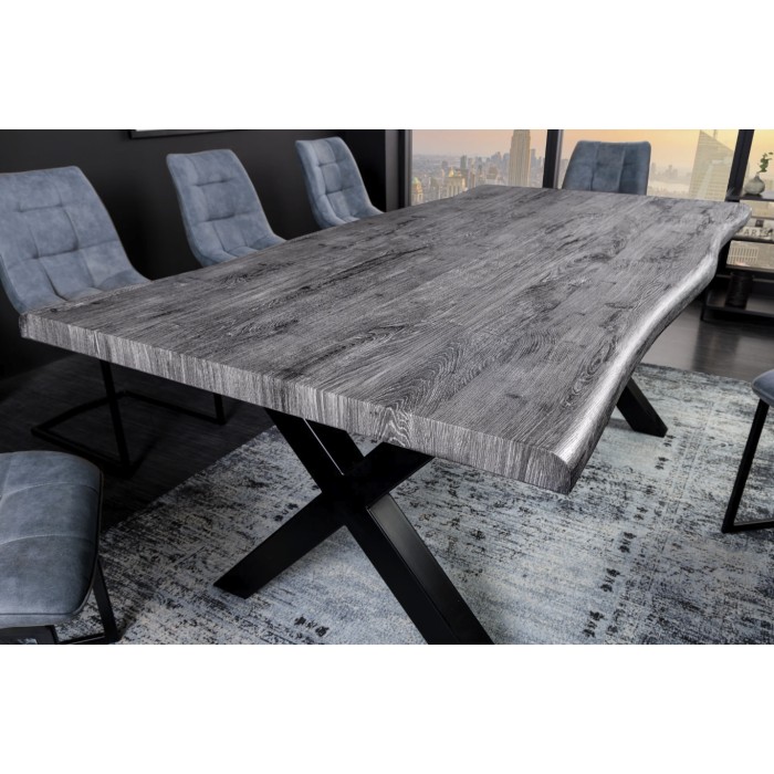 Table RIVET 180cm aspect bois gris vue de côté