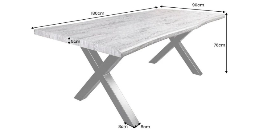 Table RIVET 180cm aspect bois gris dimensions