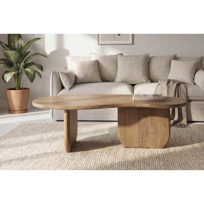 Organische salontafel NERA 120 cm in massief mangohout - Natuurlijke kiezelvorm