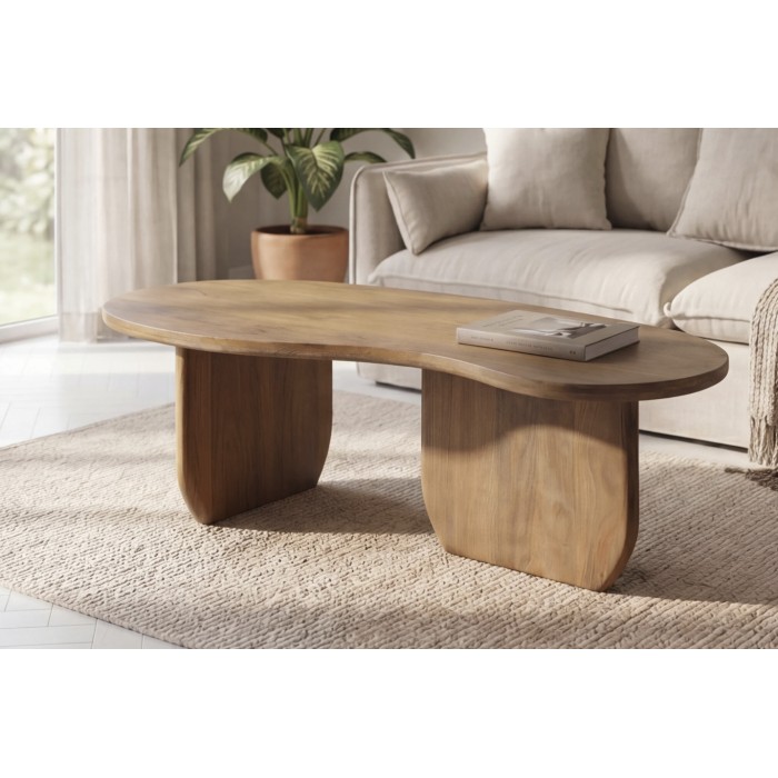Organische salontafel NERA 120 cm in massief mangohout - Natuurlijke kiezelvorm