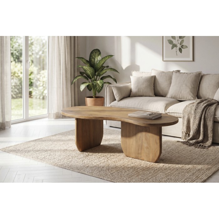 Organische salontafel NERA 120 cm in massief mangohout - Natuurlijke kiezelvorm