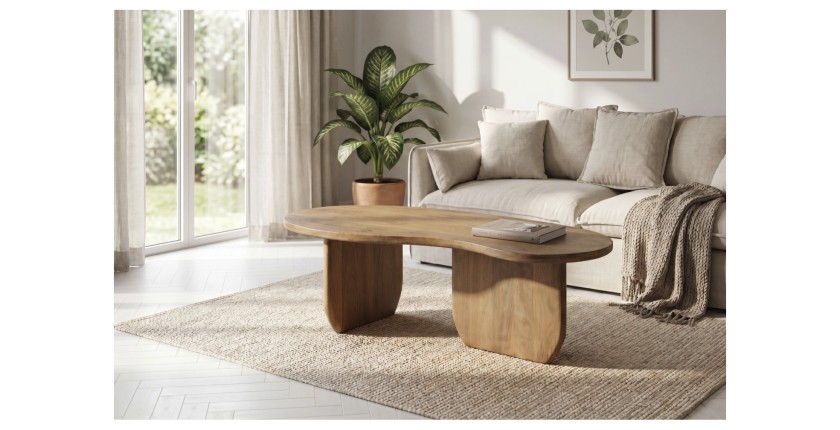 Table basse NERA en bois de manguier foncé vue éloignée