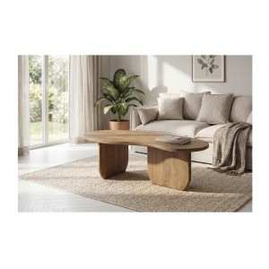Table basse NERA en bois de manguier foncé vue éloignée