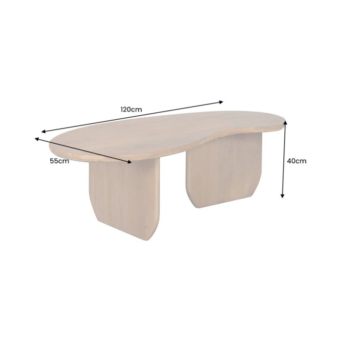 Organische salontafel NERA 120 cm in massief mangohout - Natuurlijke kiezelvorm